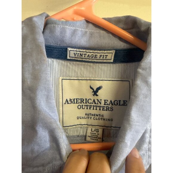 American Eagle Outfitters Blue Vintage Fit Button-Down Shirt With Embroidered Ba - Picture 2 of 9